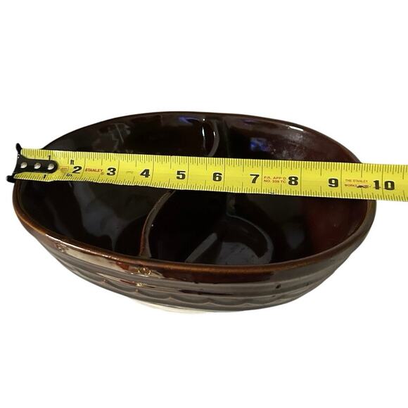 Marcrest Daisy Dot Divided Serving Dish Brown Bowl Oven-Proof Vintage Stonewar - Picture 4 of 6